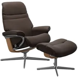 Stressless Sessel mit Hocker Sunrise Cross Leder Braun Batick Brown L (Large)
