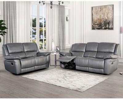 Furniture of America Axton Modern 2-Piece Leather Match Manual Reclining Sofa Set