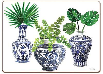 Cala Home Hardboard Placemats - Blue Delft Vases - Set of 4 - 15.5x11.25x.206