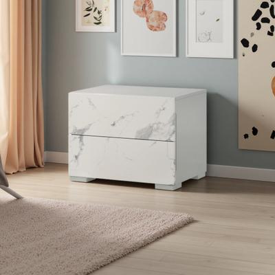 ZWYO HOSIMU "24"" Wooden Nightstand with 2 Drawers, Contemporary Bedside Table with Marble Laminate Accents for Bedroom"