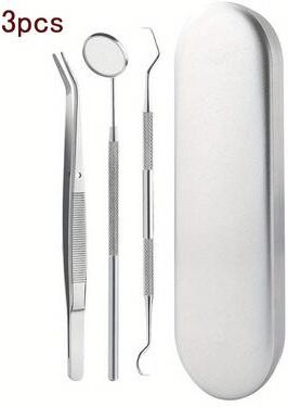 Uplifted Trends Tooth Cleaning Kit With Tongue Scraper Tweezers & Toothpick Tools Non Slip Handle And Convenient Storage Case 3pcs