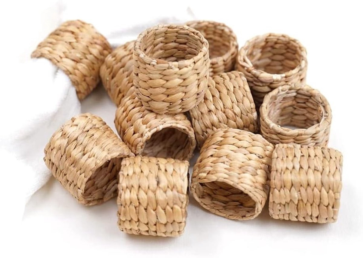 Handgemaakte Woven Water Hyacinth Servetringen - Natuurlijke Rustieke Decoratie