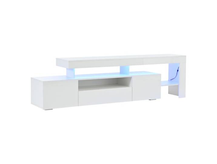 Meuble TV brillant blanc 192*37*53 cm 3 caissons éclairage LED pour TV 85 pouces