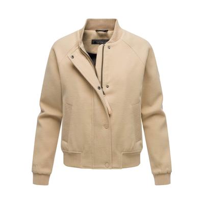 Collegejacke MARIKOO "Zunaa", Damen, Gr. L, beige, Obermaterial: 95% Polyester, 3% Viskose, 2% Elasthan, Jacken Collegejacke, Modische Jacke im Collegejacken-Stil mit Rippbündchen und Raglanärmeln