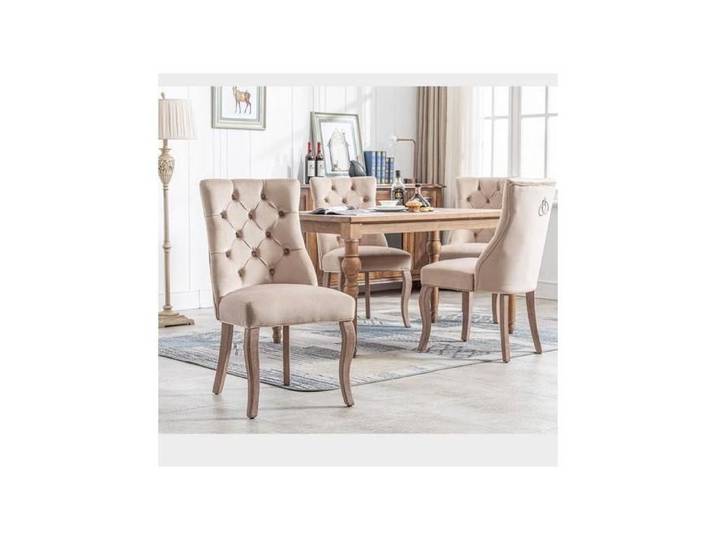 Chaise Salle À Manger Velours Beige Lot De 4 Siège Capitonné Moderne FloraGrace Pour Salle À Manger Montage Simple 51x47x97cm