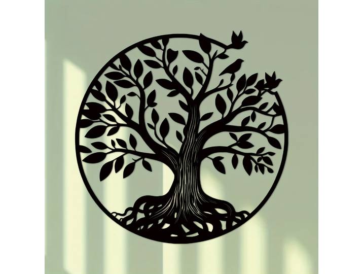 Décoration murale en métal Arbre de Vie, art mural rond en fer pour la maison et le jardin