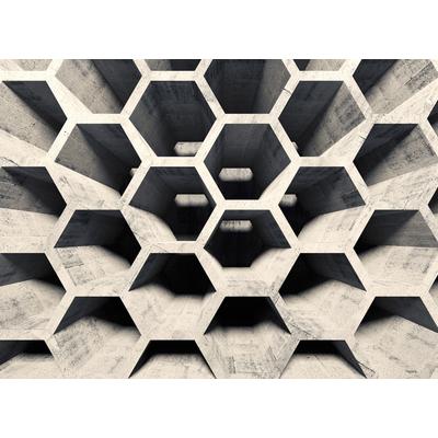 Fototapete LIVING WALLS "Designwalls Honeycomb Structure 2", grau (hellgrau), B:3,5m L:2,55m, Vlies, Tapeten, Vlies, Wand, Schräge, Decke