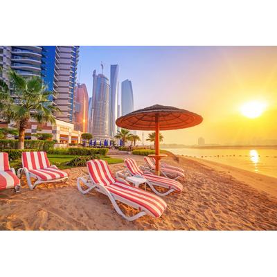 Fototapete PAPERMOON "ABU DHABI-EMIRATES SKYLINE und STRAND", bunt, B:4m L:2,6m, Vlies, Tapeten