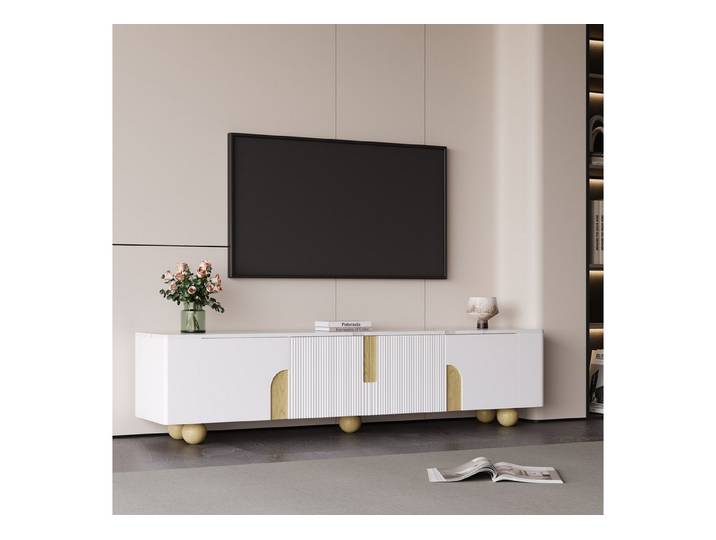 Furnishings Home TV-Schrank 180 cm, 4 Türen, Marmoroptik, Holzfüße, Elegantes Design (1-St) Design in Weiß verschiedene Einrichtungsstile integrieren lässt