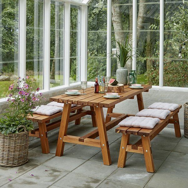 Plus Country Plankebænk, 177x38x44, Teak