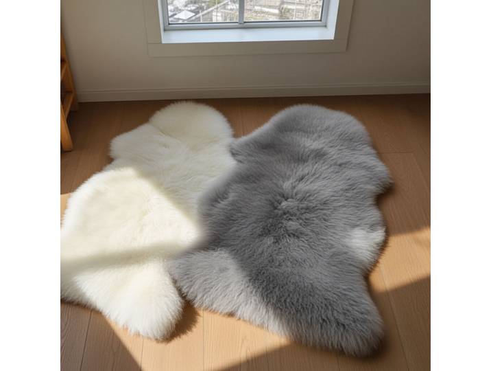 Echte Schaffelle im 2er-Set, flauschig & besonders weich, grau und elfenbein, 90 x 60 cm