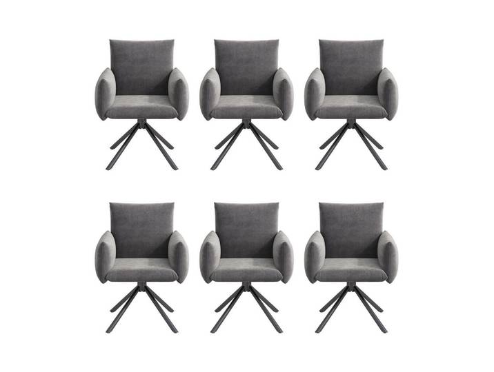 Flieks Esszimmerstuhl 6er Set Drehstuhl Samt Grau Lordosenstütze, 59.5x88x65 cm, Esszimmer, Stühle, Armlehnstühle