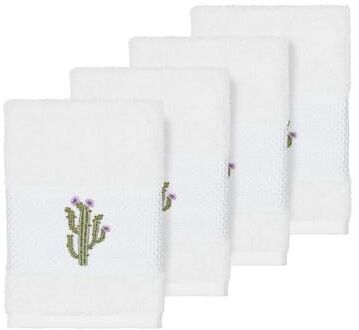 Authentic Hotel and Spa Turkish Cotton Cactus Embroidered White 4-piece Washcloth Set