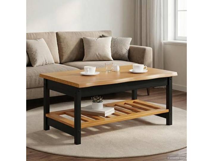 pokgdf Couchtisch EKAI Schwarz 100 x 60 x 45,5 cm Massives Kiefernholz Live-Edge-Design, lackierte Oberfläche, robustes Kiefernholz, pflegeleicht, kompakt, urban-rustikal