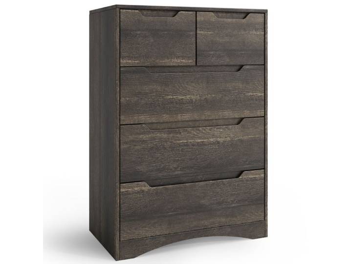 Commode 5 Tiroirs - Bealife - Commode de Chambre - Marron Foncé - MDF - 72 x 41 x 94 cm