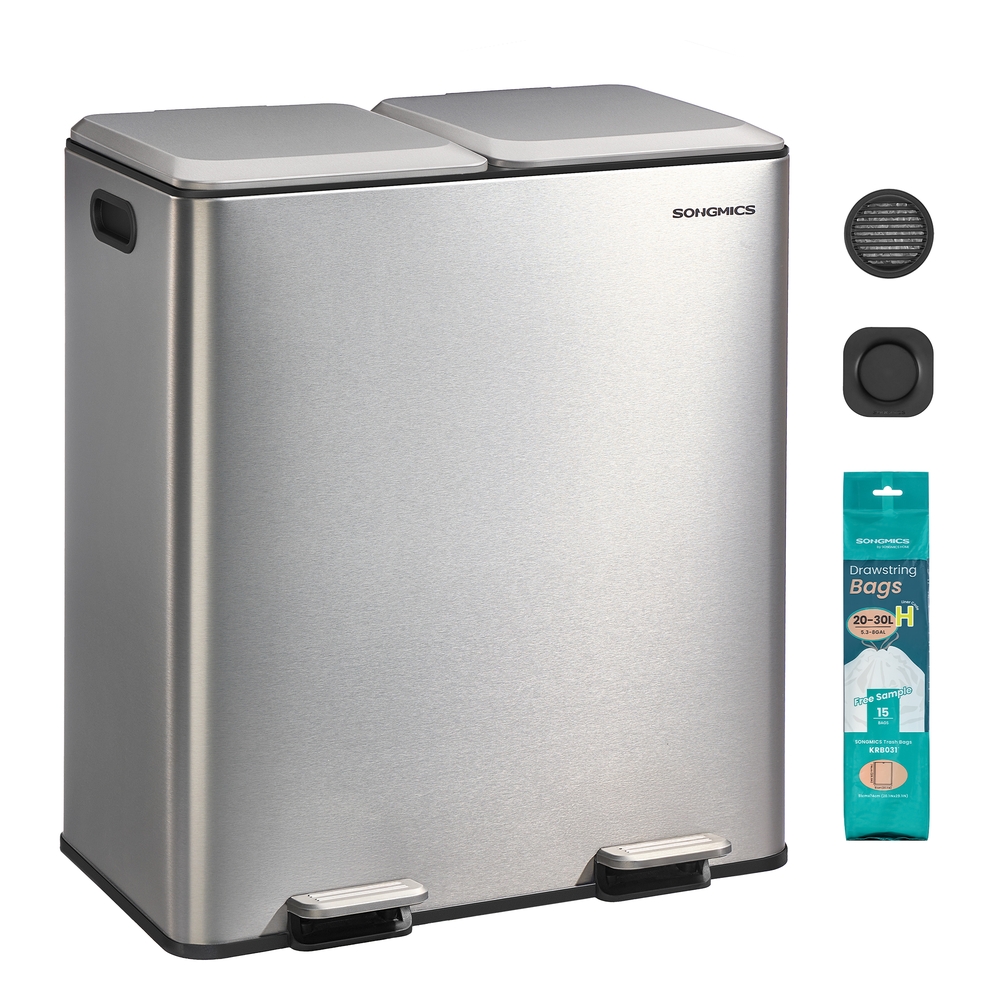 SONGMICS Mülleimer mit zwei Fächern Softclose Pedal und Inneneimern LTB743E01