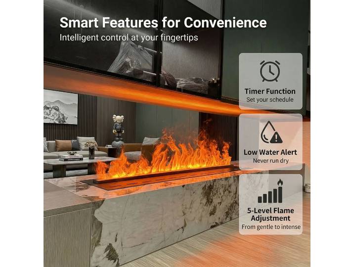 Cheminée électrique intelligente 3D à vapeur d'eau, insert de meuble TV, humidificateur, décoration de salon, effet de feu et de brume