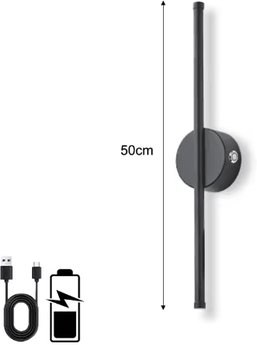 Inspire Picks Rechargeable LED Wall Sconce 3CCT Wireless Dimmable Wall Light With Remote & Touch Control b Black 50cm with Battery