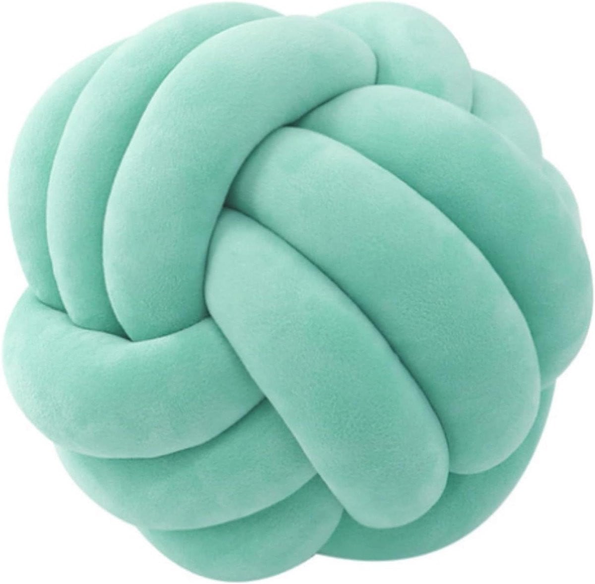 Groen Knoopkussen - Gevlochten bal van zacht pluche - 27 x 27 cm