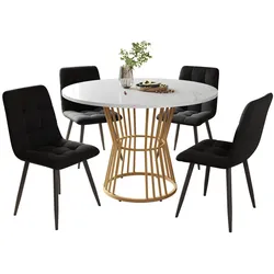 MODFU Essgruppe 5-teilig Esstisch Set Rundtisch mit 4 Samt Stühlen Multicolor 100x100x75 cm MDF Tischplatte Metallgestell verstellbare Füße
