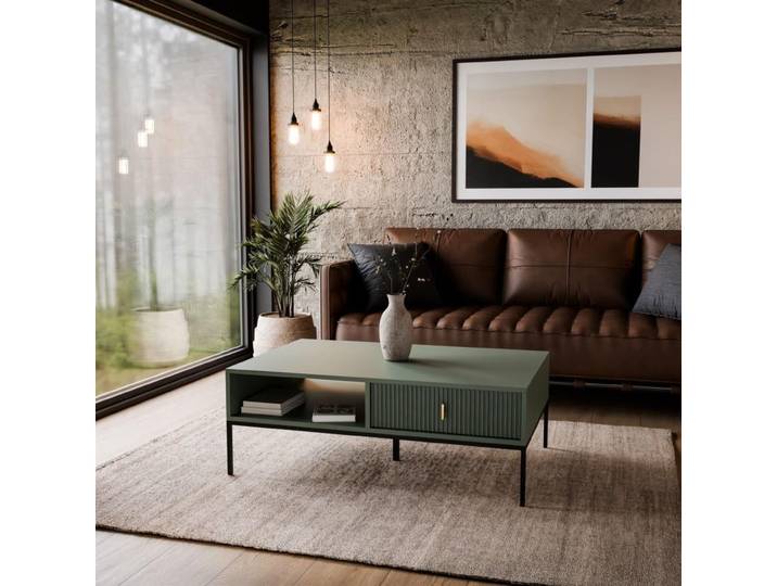 Couchtisch MIDNIGHT mit Schublade auf Gestell Grün
