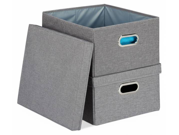 Lot de 6 boîtes de rangement\, boîtes pliables avec couvercle\, 25 litres chacune\, dimensions : 20\,5 x 34\,5 x 42 cm\, boîtes pliables\, gris