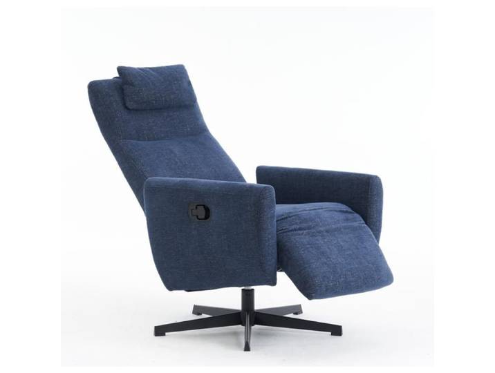 VLIVRA Fauteuil relax - fauteuil moderne avec rotation 360° repose-pieds et dossier inclinable tissu chenille bleu