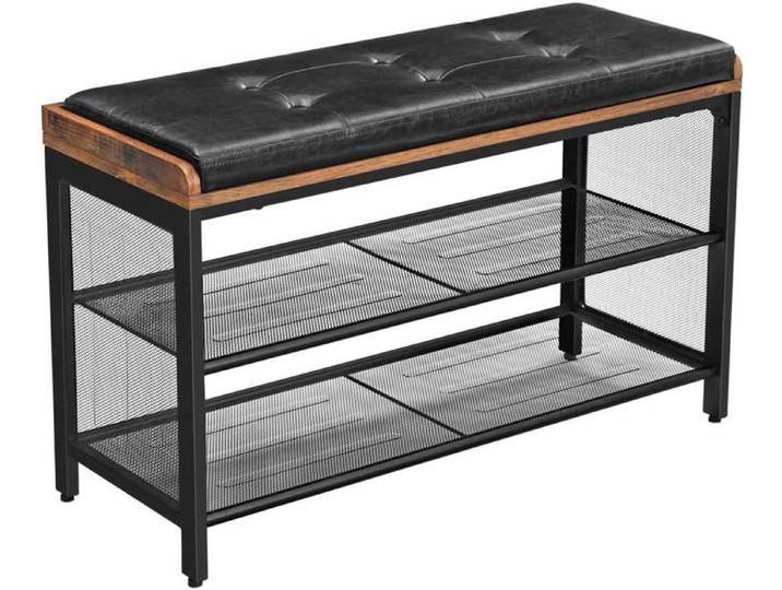 Banc a chaussures banquette rembourree avec etageres en maille rangement a chaussures couloir entree gain de place metal