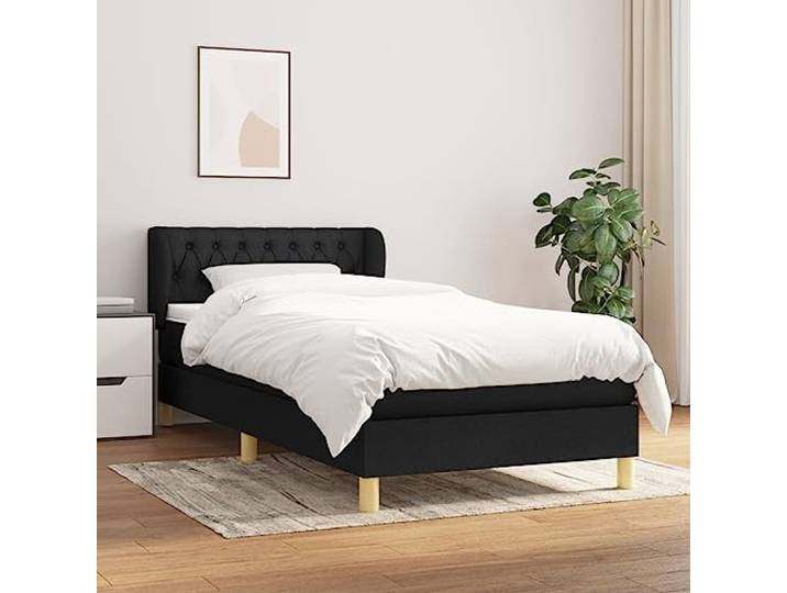 Atmungsaktiver Stoff mit Taschenfederkern höhenverstellbares Kopfteil Boxspringbett mit Matratze 90x200 cm Schwarz Stoff mit Topper Taschenfederkern höhenverstellbares Kopfteil stabil
