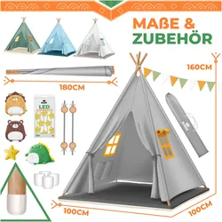 Kidiz  Tipi Zelt Spielzelt für Kinder, inkl. LED-Lichterkett