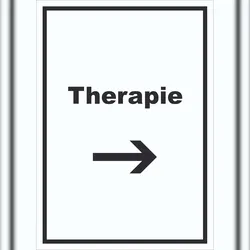 HB-Druck Therapie Schild mit Text und Richtungspfeil rechts Raum Behandlung hochkant A3 Rückseite selbstklebend