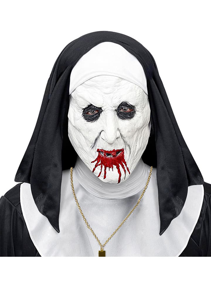 Widmann Halbmaske "HORRORNONNE MIT KOPFBEDECKUNG" in Weiß/ Schwarz - onesize