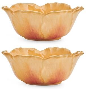 Fitz and Floyd Set of 2 Meadow Yellow Tulip Bowls, 18 Oz