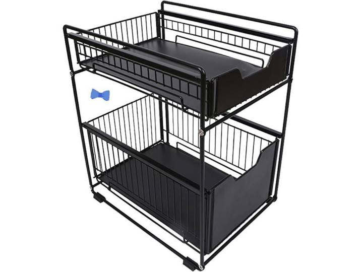 Rangement Sous évier à 2 Niveaux Organiseur de Cuisine Étagère sous Évier Porte-épices Panier de Rangement Coulissant en Label