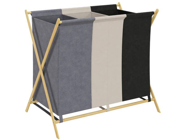 Homcom Wäschekorb aus Bambus Leinenstoff Mehrfarbig, Mehrfarbig, Naturmaterialen, 48x67x75 cm, Haushalt & Reinigung, Wäschepflege, Wäschekörbe & Wäschetonnen