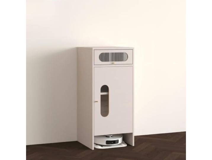 Aufbewahrungsschrank aus Holz für Saugroboter, mit Tür und Schublade Saugroboter Schrank, Aufbewahrungsmöbel für Saugroboter, Beistelltisch für Wohn- Oder Schlafzimmer(Gray)