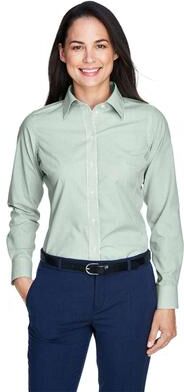 Devon & Jones D645W Women's Crown Collection Banker Stripe Woven Dress Shirt in Dill size Medium   Cotton/Polyester Blend