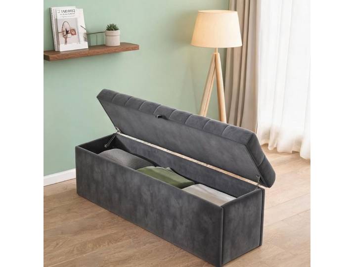 Banc de rangement en velours cool gray pour chambre 138 x 41 x 42 cm design élégant