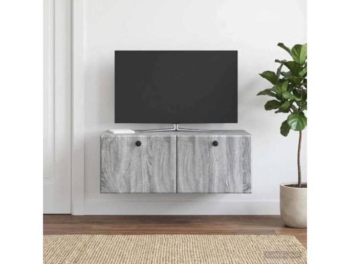 Wandmontierter TV-Schrank 78,5x41x30 cm Grau Sonoma mit Pendeltüren Holzwerkstoff, 90° Pendeltüren, viel Stauraum, pflegeleicht, wandmontiert
