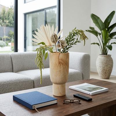 Sagebrook Home Decorative Vase - Brown Sandstone Pedestal Textured, 14 in.