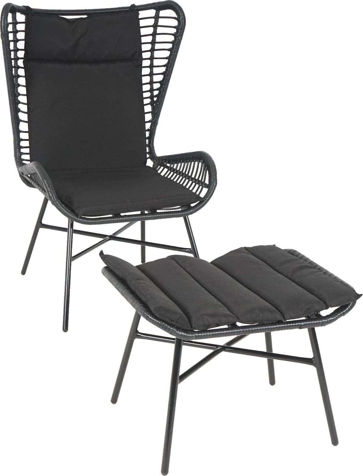 Mendler Poly-Rattan Balkonset HWC-G17b met stoel, kruk en fauteuil, Antraciet