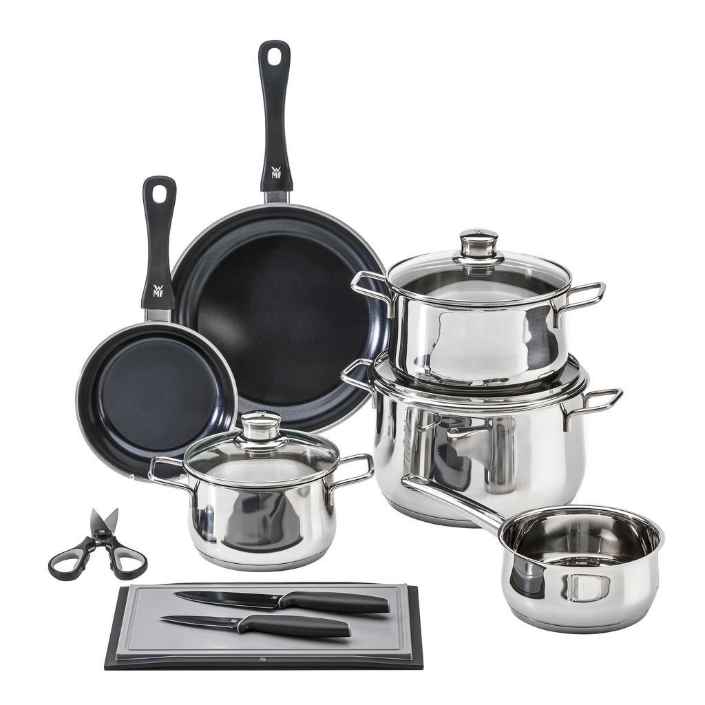 WMF Kochtopfset , Edelstahlfarben , Metall , 10-teilig , 16 cm,20 cm,16 cm , 2 l,3,7 l,6,5 l,1,5 l , bauchig , backofengeeignet, rostfrei, breiter Schüttrand, geschmacksneutral, säurefest, TransTherm®-Allherdboden,backofengeeignet , Kochgeschirr, Töpfe, Topfsets