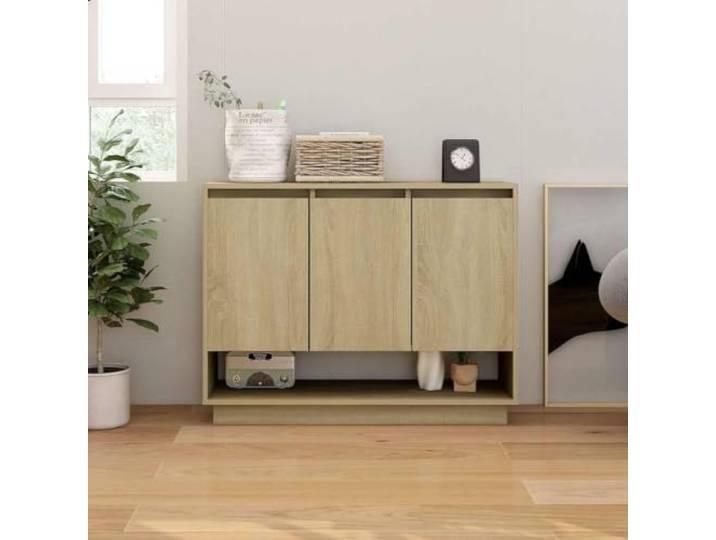 RJPLMFV Anrichte Chene Sonoma 97 cm, 3 Türen, Holz Ingenierie Offenes Innenfach, Aufbewahrung für Wohnzimmer, robustes Regal zur Dekoration