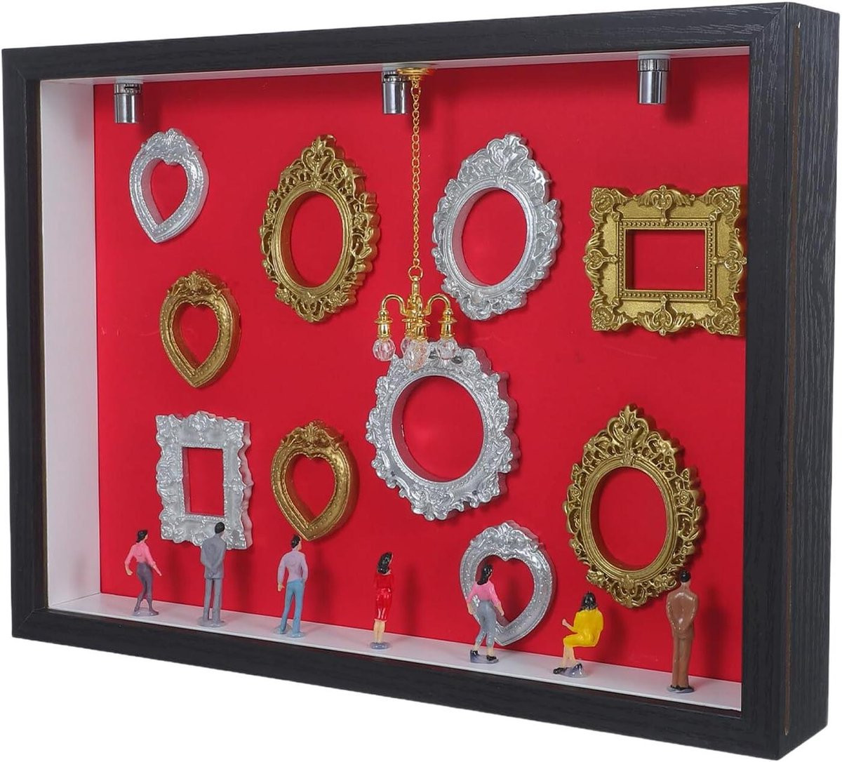Mini Houten Shadow Box Fotolijst met Led-verlichting en Uitschuifbaar Paneel - Zwart - 314 cm