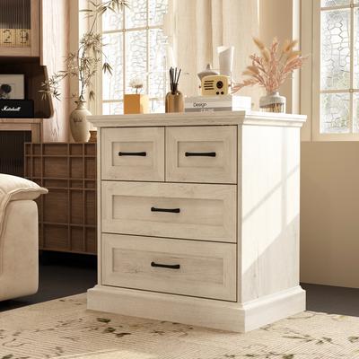 FUFU&GAGA Chic White Panel - Style Vertical Storage Cabinet Dresser: Ample Drawer Space, Effortless Function & Decorative Appeal