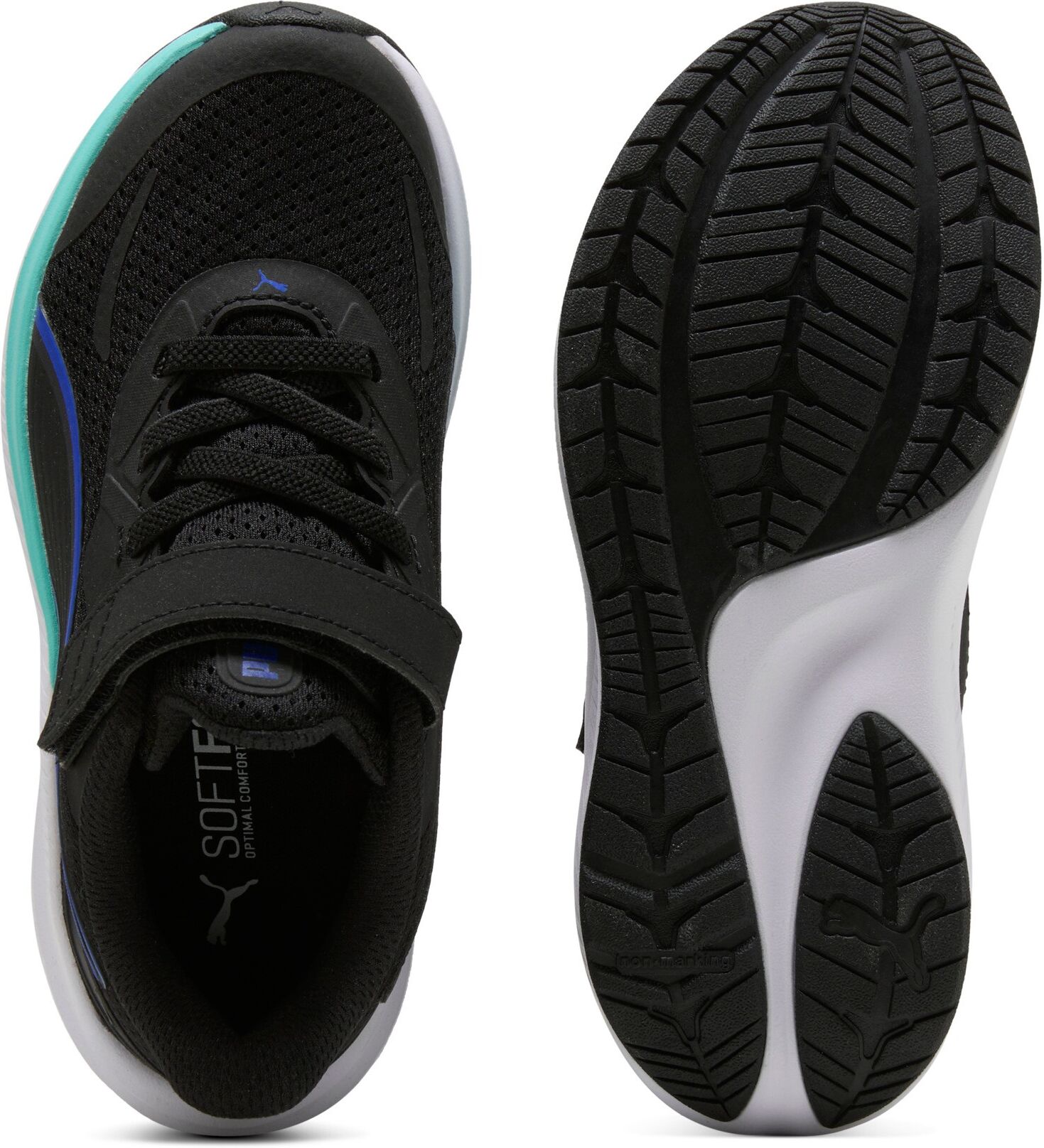 Laufschuh PUMA "SKYROCKET 2 AC PS", Jungen, Gr. 32, Textil, schwarz (puma schwarz, ultra blau, puma weiß), Schuhe Laufschuh, für Sport und Freizeit, atmungsaktives Obermaterial, Klettverschluss puma schwarz, ultra blau, puma weiß 32, Textil