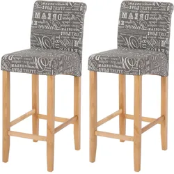 2er-Set Barhocker MCW-C33, Barstuhl Tresenhocker ~ Schriftzug, grau, helle Beine, Textil