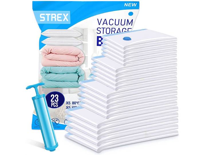 Strex Vacuumzakken Dekbedden & Kleding - 23 Stuks / 4 Maten - Reiszakken / Vacumeerzakken - Incl. Handpomp