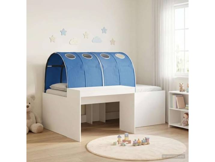 KTHLBRH Bett mit 3 Teilen Eiche und Blau Technisches Holz, Lattenrost, Details aus Mikrofaser, modernes Design