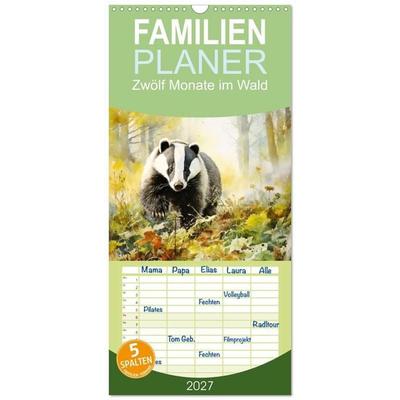 Familienplaner 2027 - Zwölf Monate im Wald mit 5 Spalten (Wandkalender, 21 x 45 cm) CALVENDO
